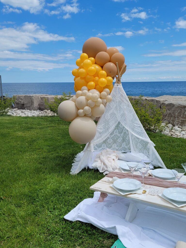 Balloons for picnic yellow, tan nude balloons 6ft garland tepee 