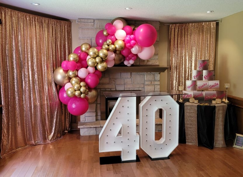40th birthday balloon garland pink ho9t pink gold balloons backdrop marquee numbers