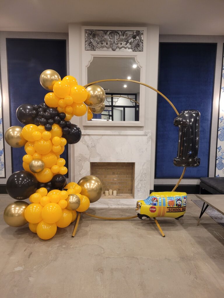 school bus theme balloon garland black yellow balloons