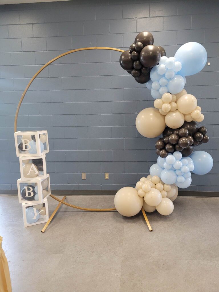 gold ring baby shower balloons it's a boy blue chocolate brown nude balloons