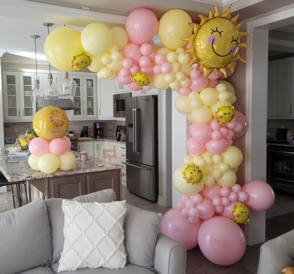 shine bright balloon garland pink yellow balloons